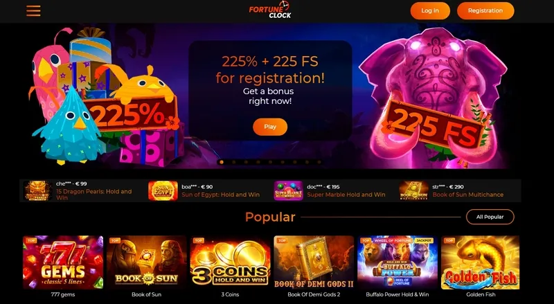 Fortune Clock Casino honlapja